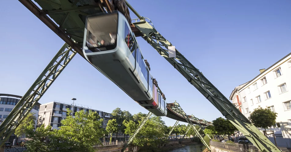 The suspension railroad in Wuppertal during the ride