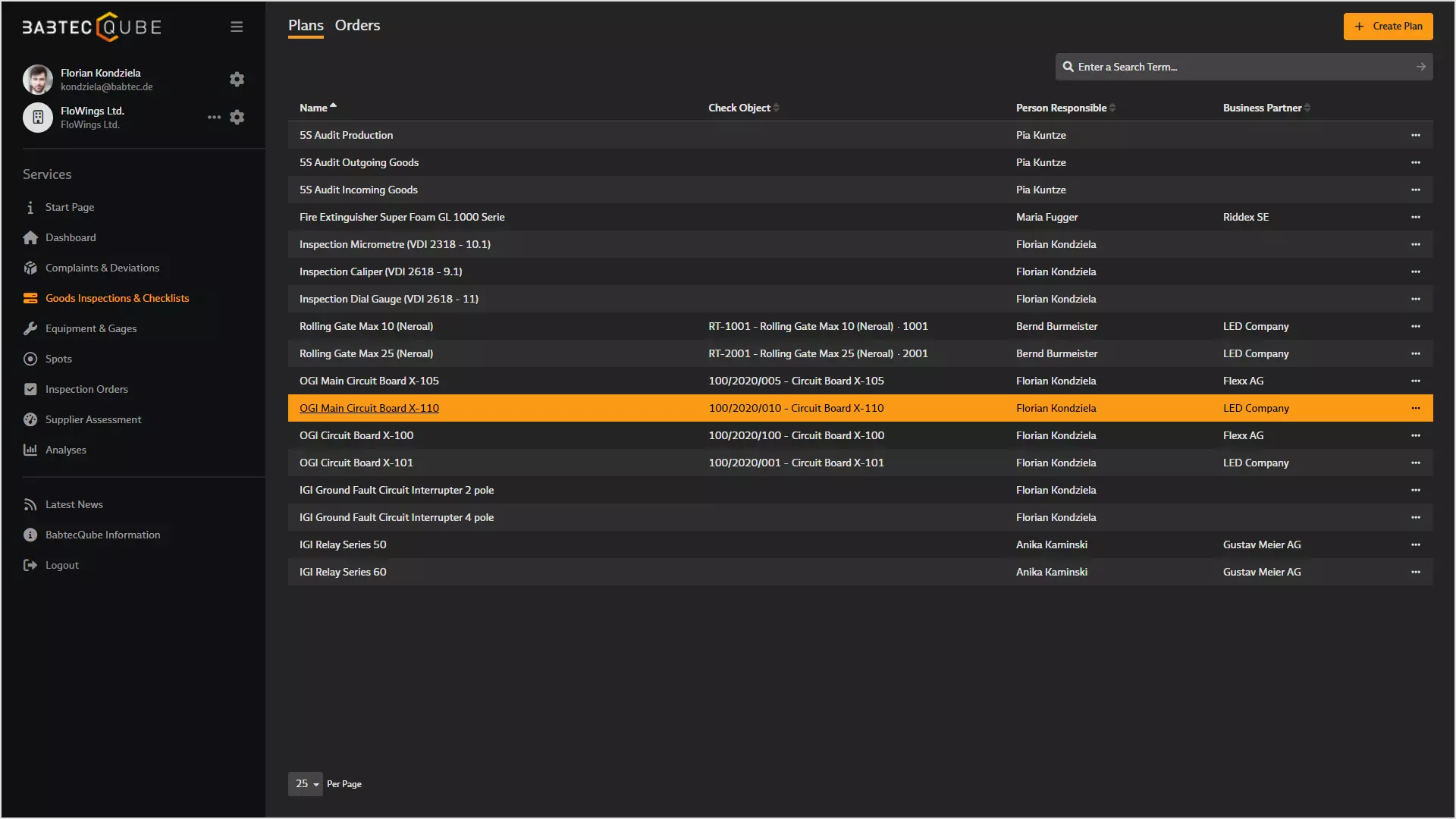 Screenshots: Templates for goods inspections in BabtecQube