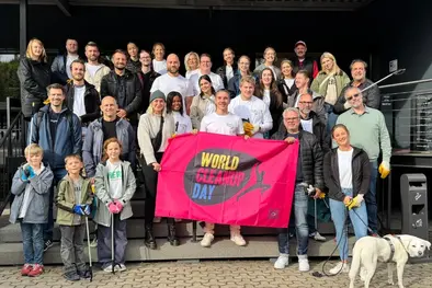 Group photo of Babtec employees after World Cleanup Day