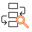 Save time and resources Icon: Flowchart with a magnifying glass