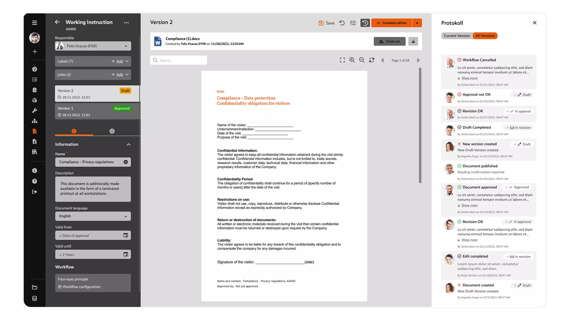 Screenshot: Document Control in BabtecQ Go