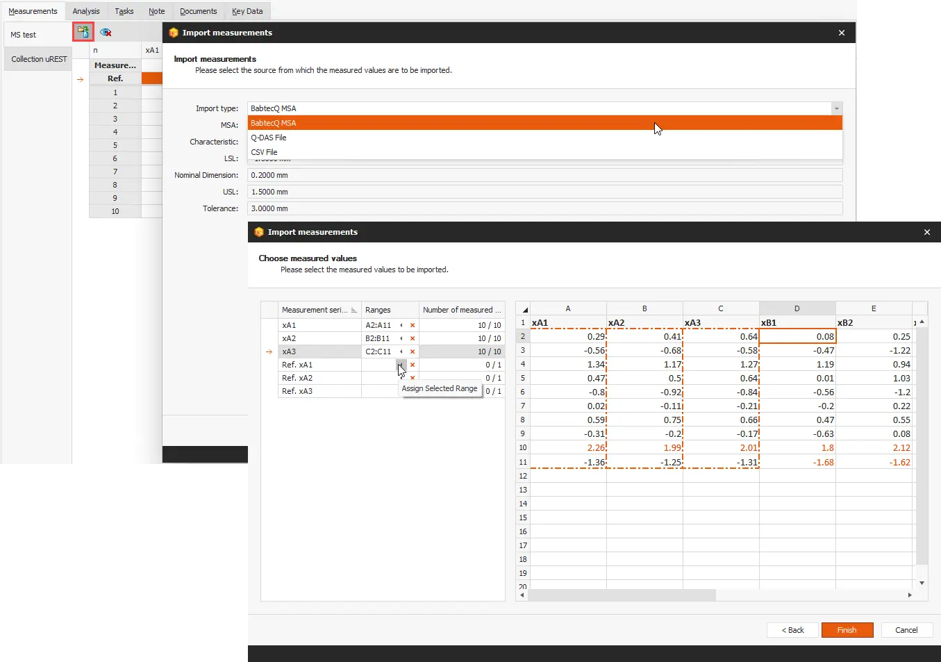 Measurement System Analysis in the QM software BabtecQ: Import