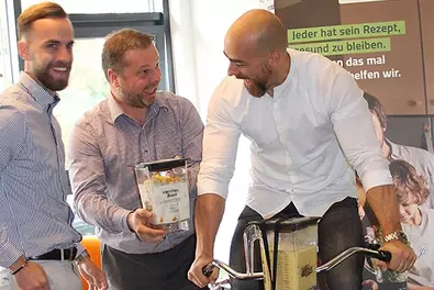 HEALTH is extremely important at Babtec Three Babtec employees mixing a smoothie