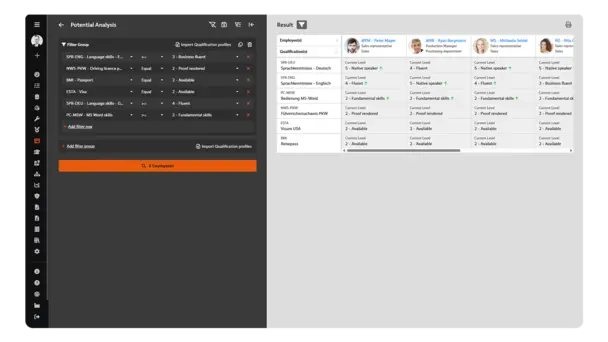 Screenshot of qualification and training management in BabtecQ: Potential analysis