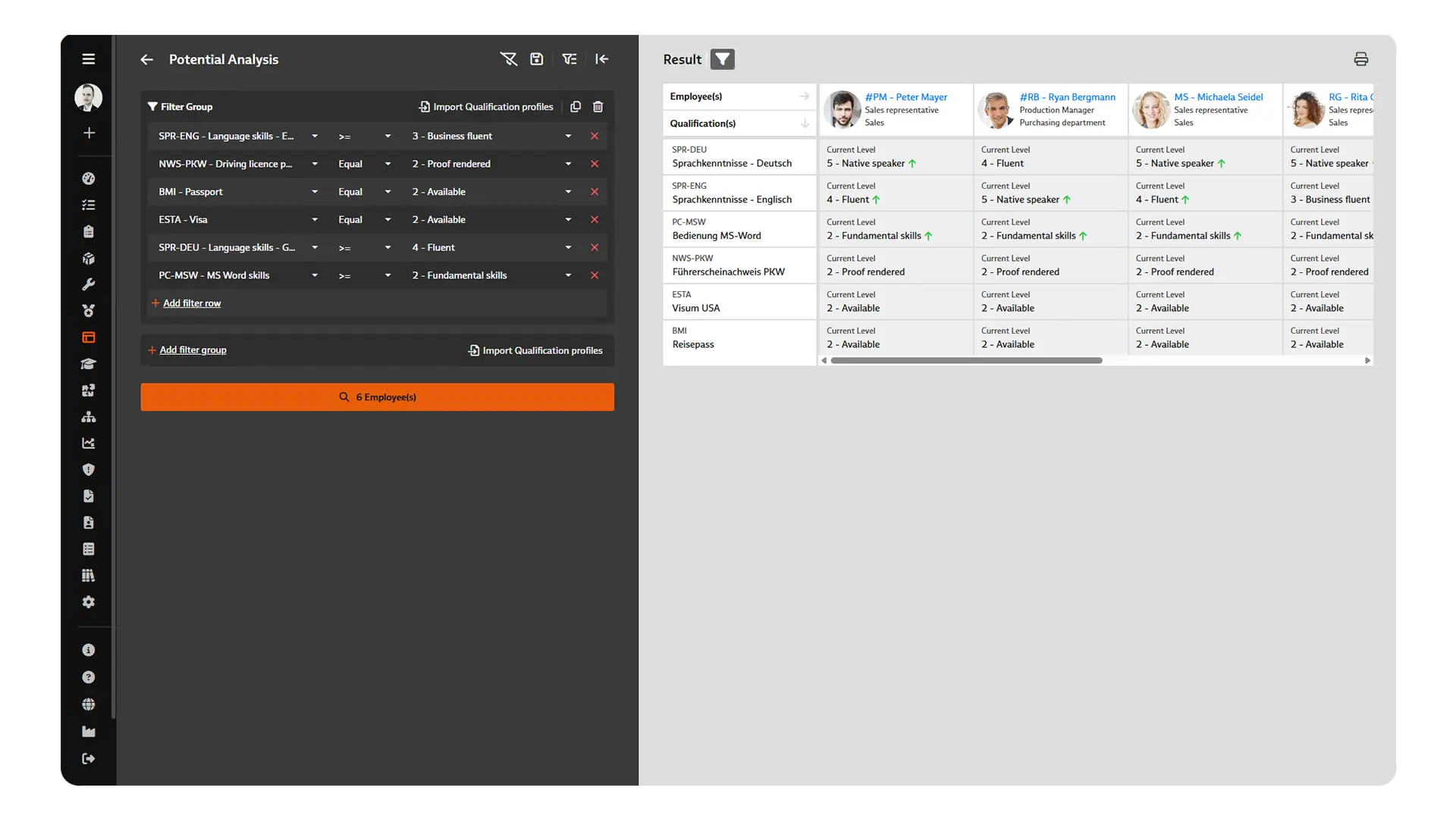 Screenshot of qualification and training management in BabtecQ: Potential analysis