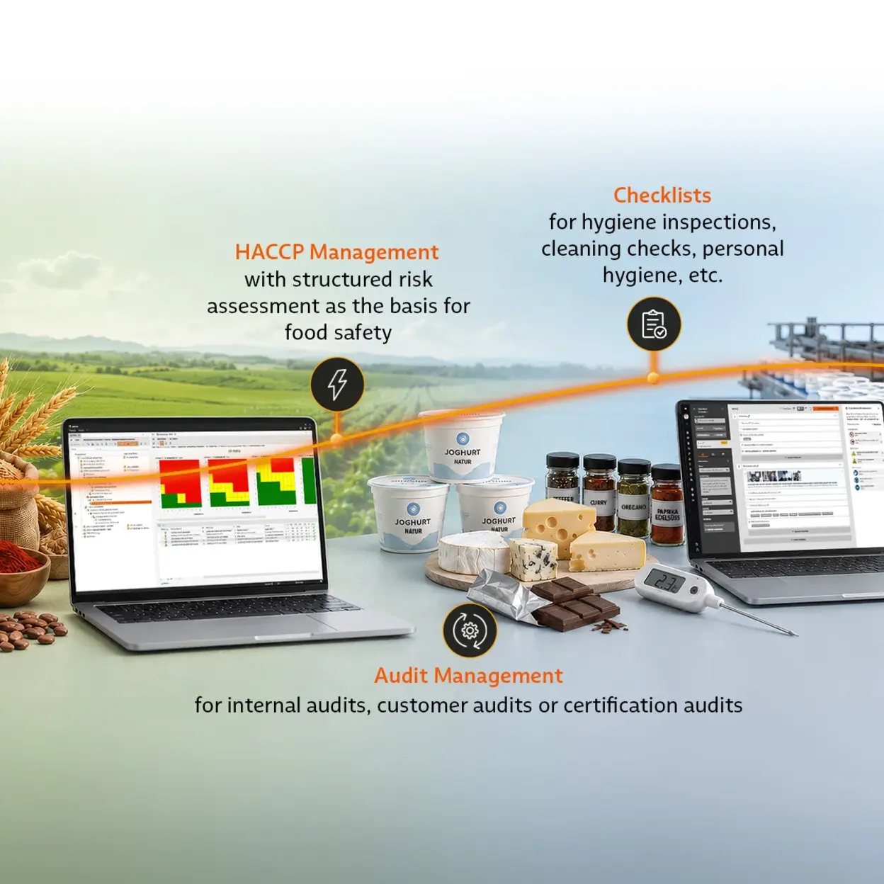 Digital quality management in the food industry Process visualization with stages for HACCP, audits and digital checklists