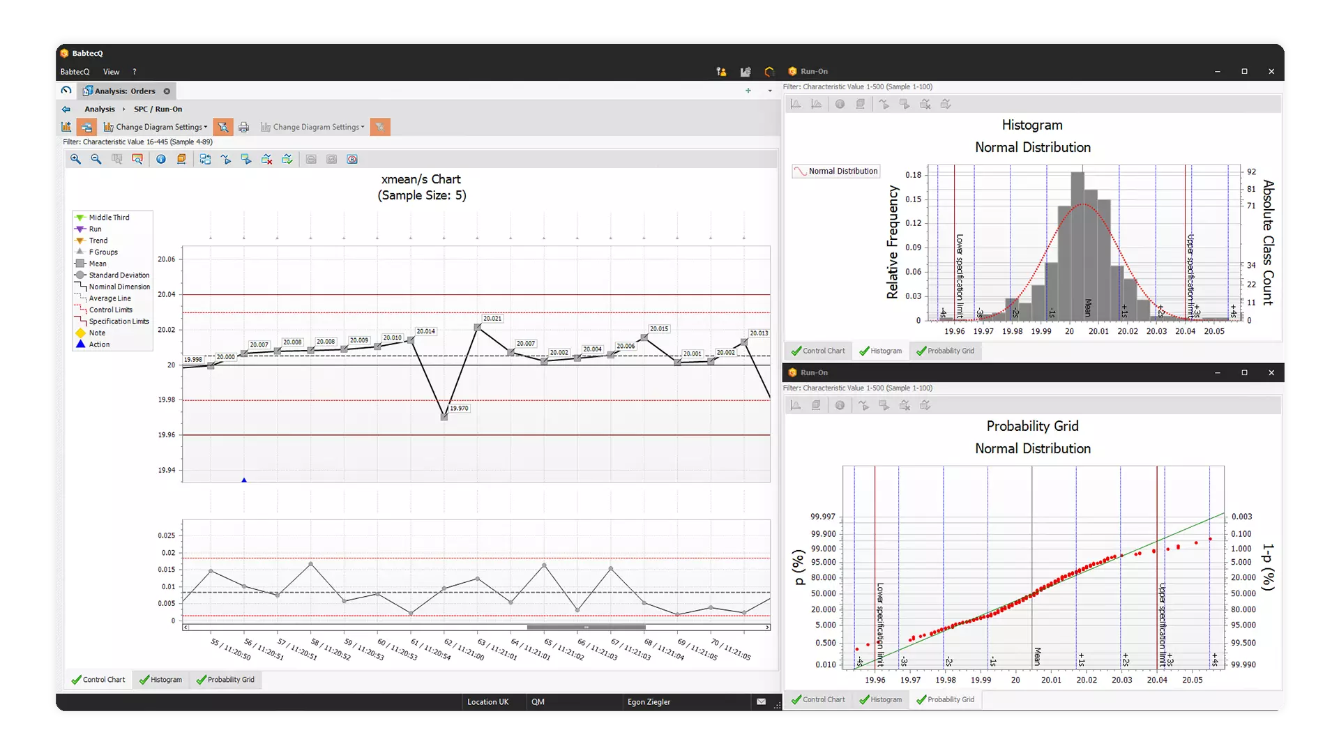 Screenshot: Evaluations in the production inspection