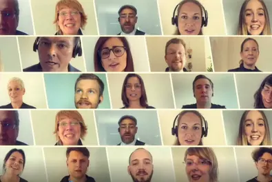 Team Babtec sings for a good cause Collage of singing Babtec employees