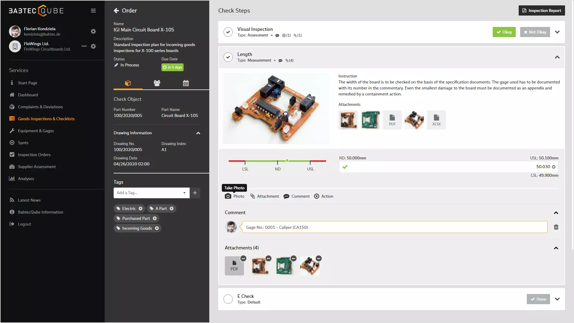 Screenshot: “Goods inspections & checklists” in the BabtecQube