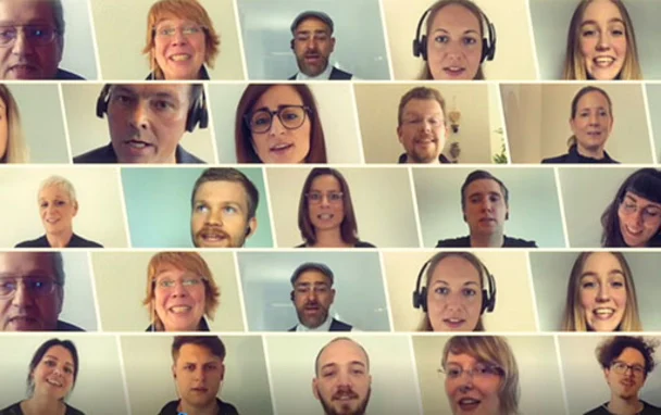 Team Babtec sings for a good cause Collage of singing Babtec employees