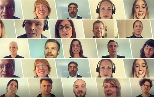 Collage of singing Babtec employees