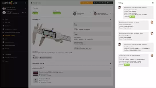 Screenshot: History of an operating resource in BabtecQube