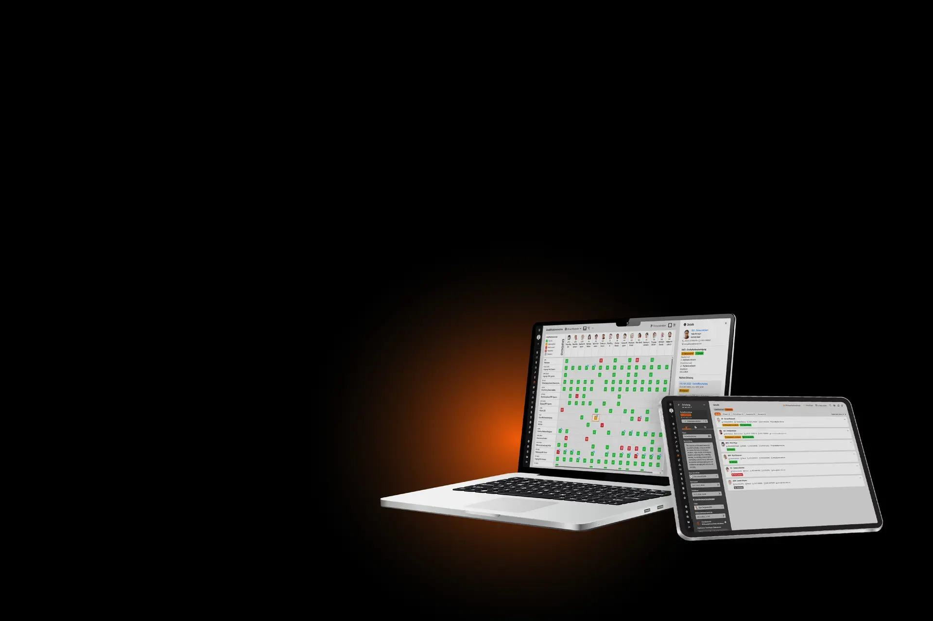 Laptop and tablet showing qualification and training management in BabtecQ