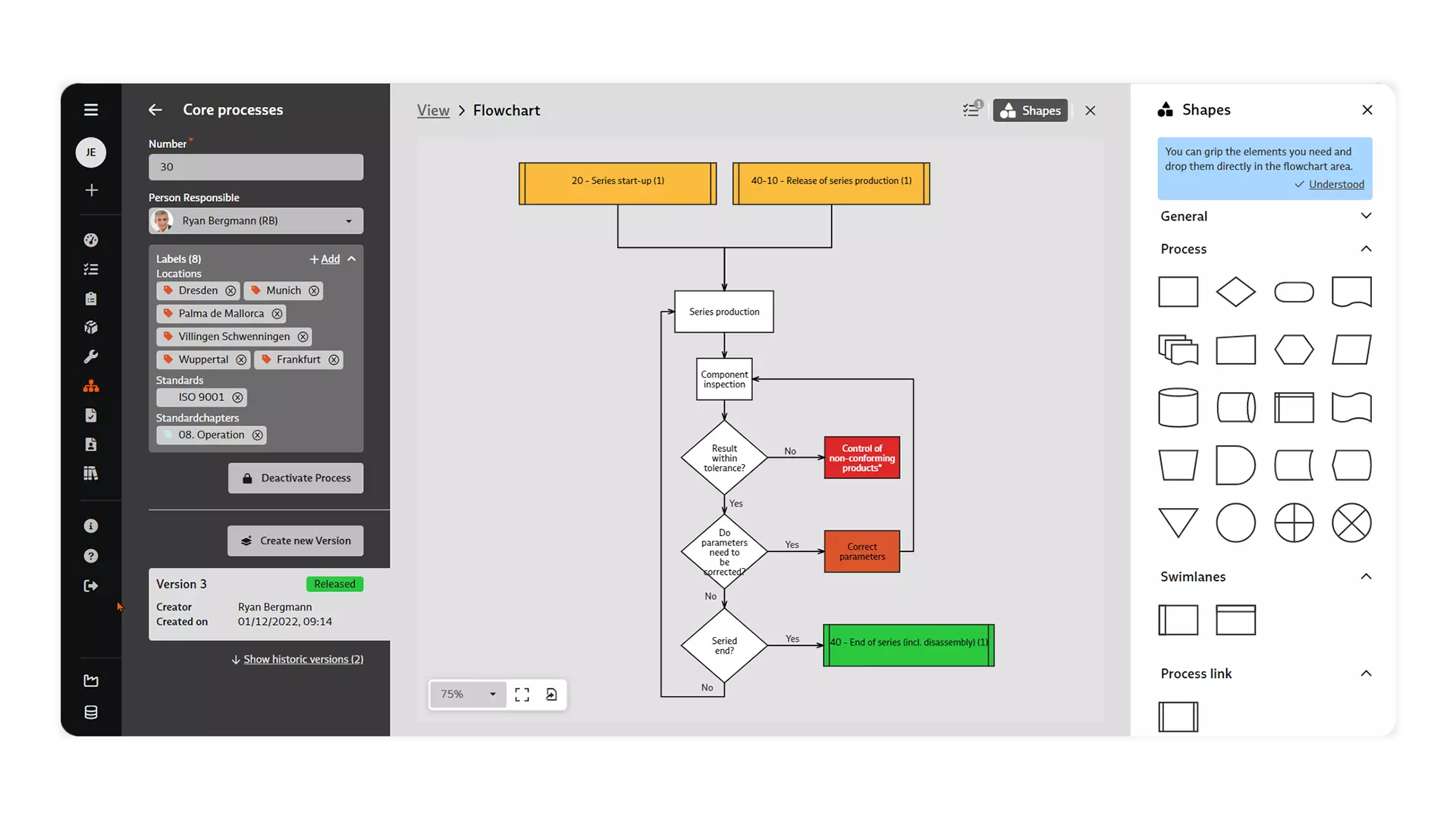 Screenshot: Editing a flowchart