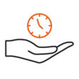 Flexible working hours Icon: Hand with the palm facing upwards, with a clock above it