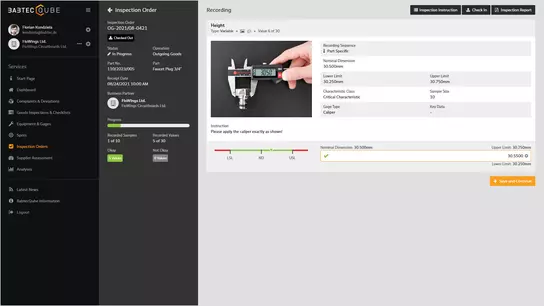 Inspection orders in BabtecQube Screenshot: Inspection orders in BabtecQube