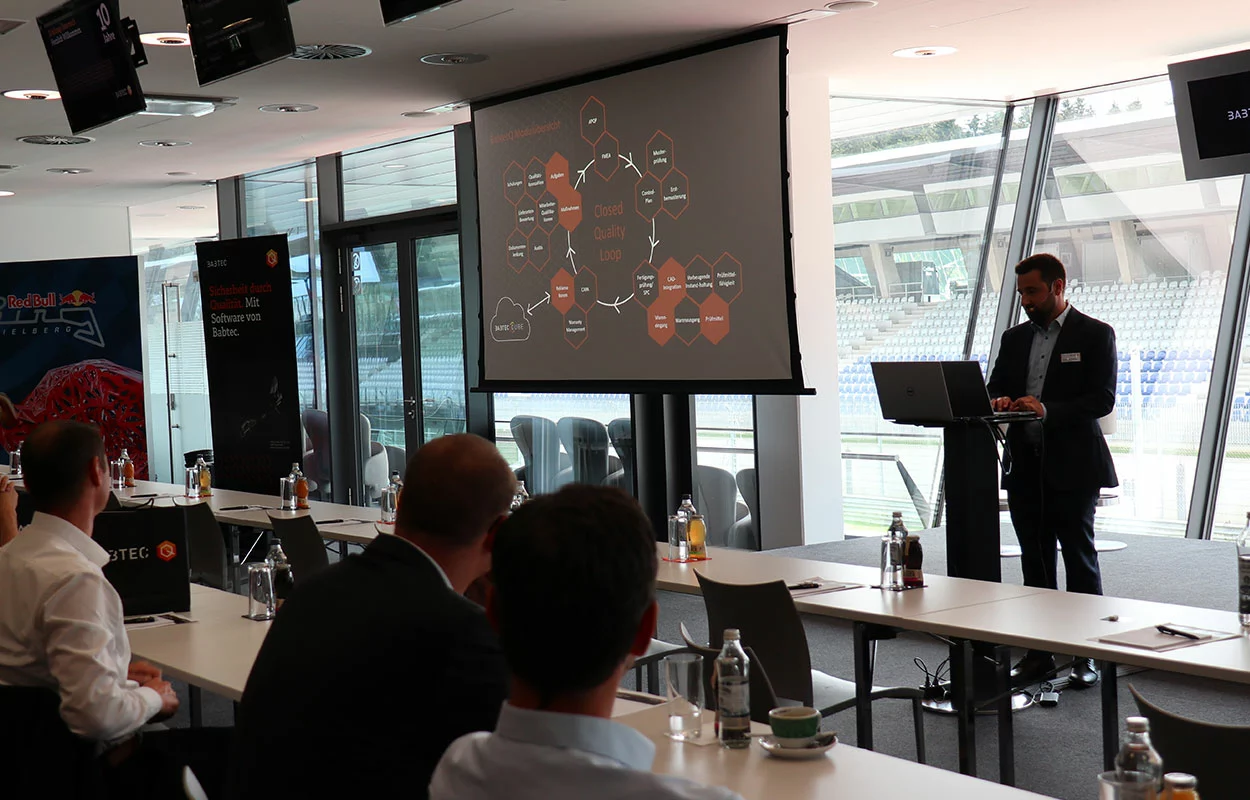 Speaker presents the BabtecQ software